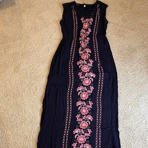 Xhilaration Black Maxi Dress with Pink Floral Design